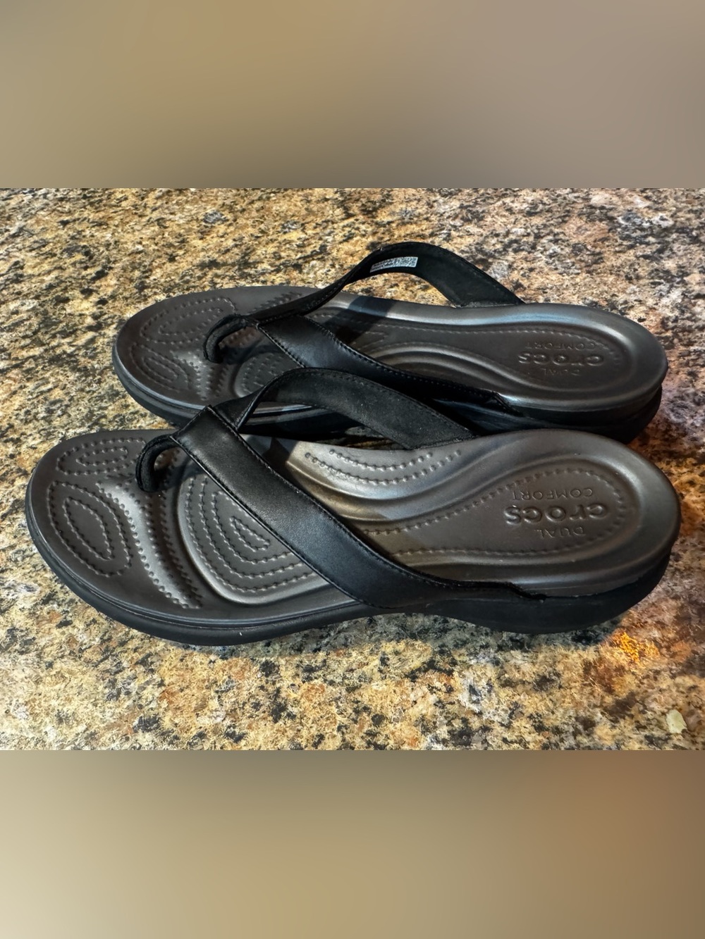 CROCS Women's Black Cushioned Platform Thong Sandals
